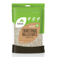 Lotus Traditional Rolled Oats Creamy Style Organic 1kg